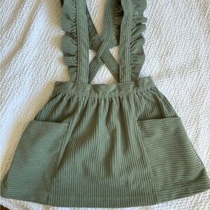 2T Wonder Nation Ribbed Olive Green Pinafore Skirt with Ruffle Straps